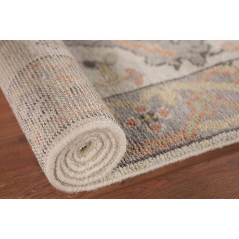 Transitional Beige Oushak Oriental Runner Rug Handmade Wool Carpet - 2'7"x 9'11"