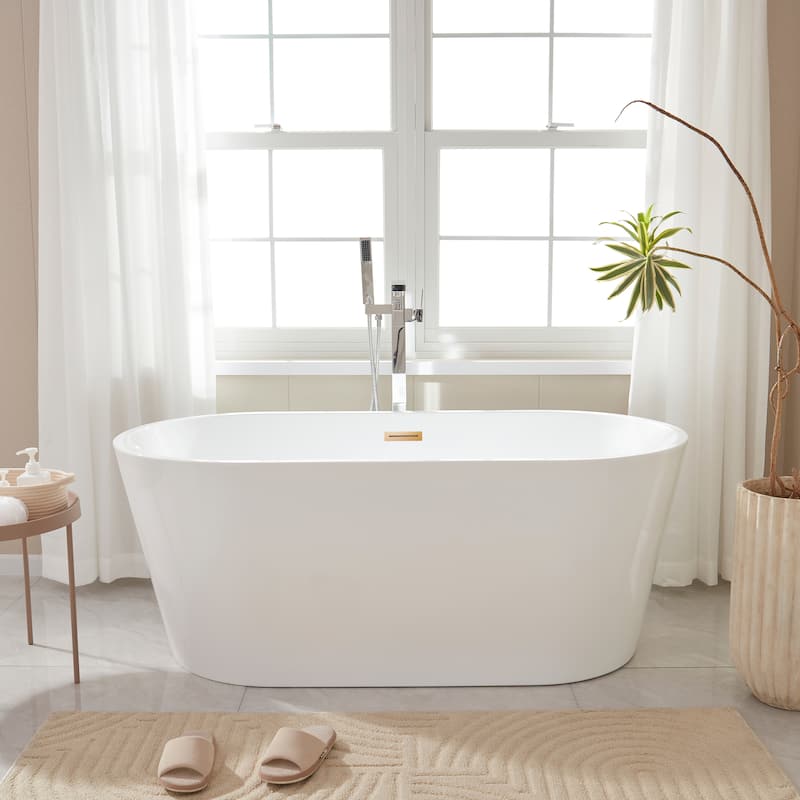 Vanity Art 67" Acrylic Freestanding Soaking Bathtub - 67/Soaking - White/Titanium Gold