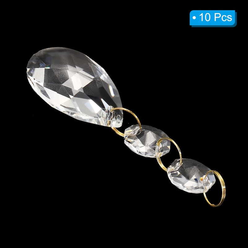 10Pcs 38mm Clear Crystal Teardrop w 14mm Octagonal Bead Clear