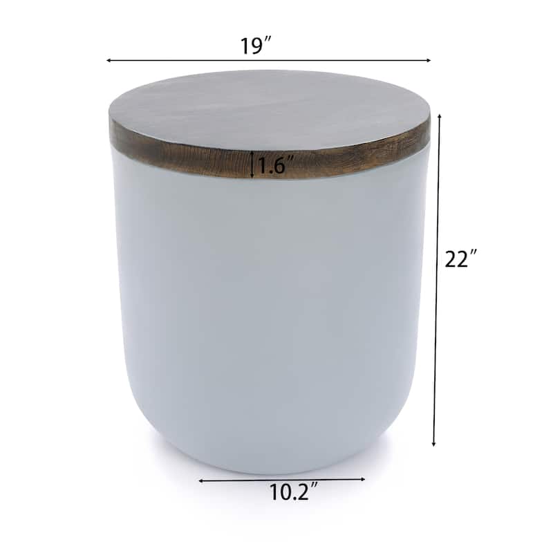 Grey and Brown MgO Round Side Table, Indoors and Outdoors