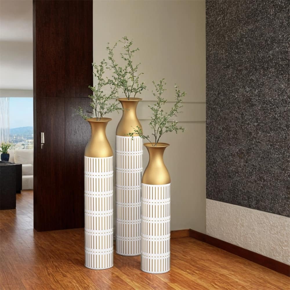 Floor Metal Vases Decorated,Large Glazed Metal Vases,3 PCS