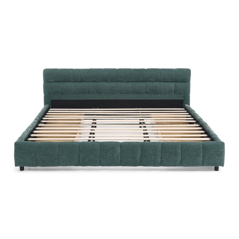 Chenille fabric Upholstered Bed with 4 drawers