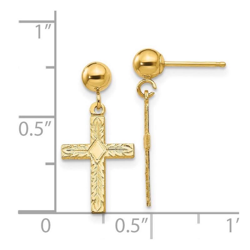 Curata 14k Yellow Gold 18x10mm Textured Dangling Cross Post Earrings
