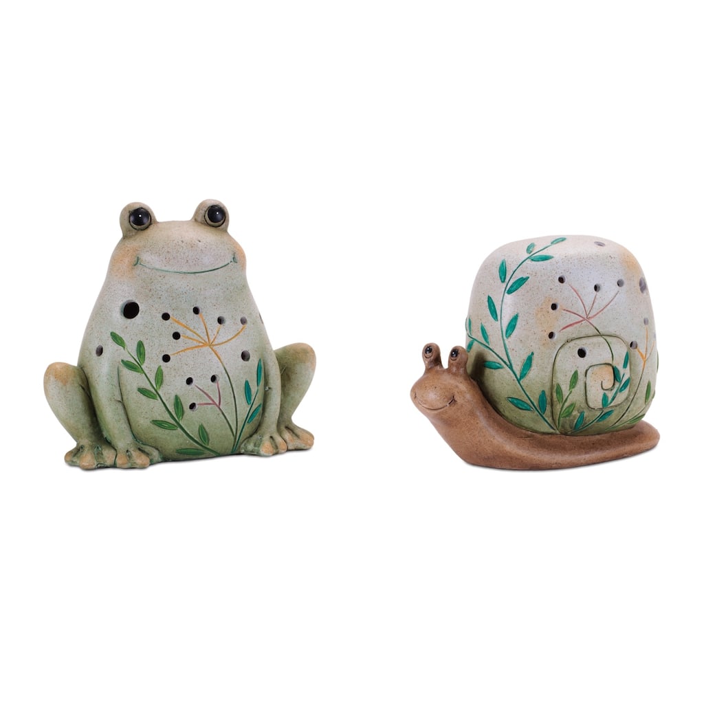 Terracotta Frog and Snail Figurine Decorations - 7.5" - Set of 2