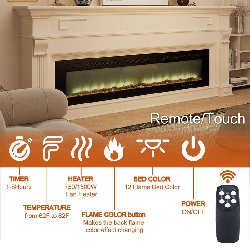 Clihome 72'' Inserted & Wall-Mounted Electric Fireplace