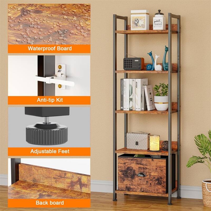 5 Tier Bookshelf with Drawer