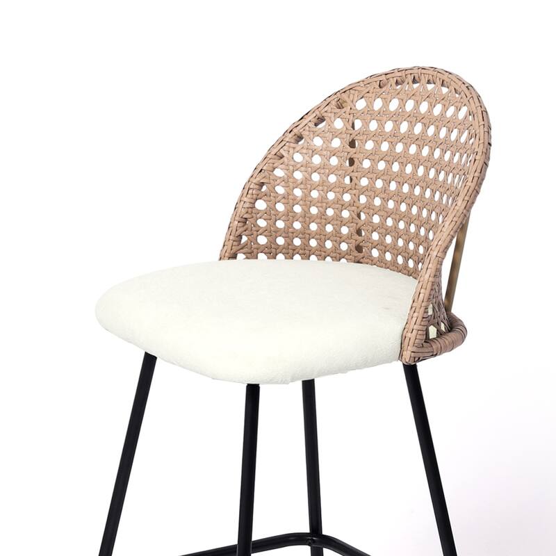 29" Upholstered Swivel Bar Stools with Rattan Back
