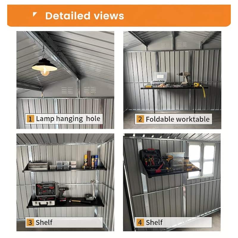12x10 ft Metal garden sheds outdoor storage sheds black with window with Goods Shelves