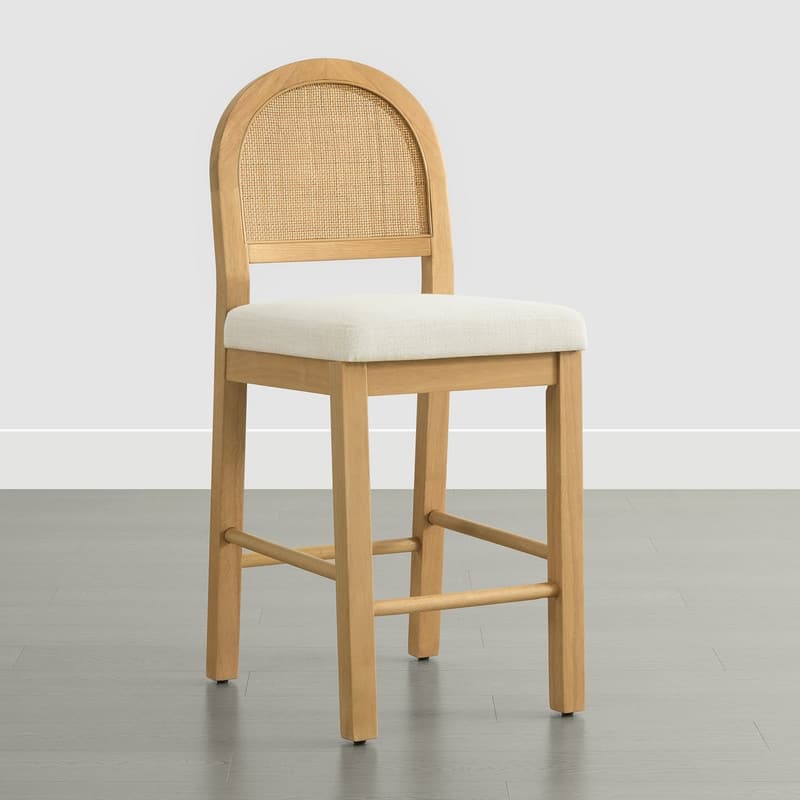 Spruce & Spring Esme Boho Upholstered Rattan Counter Bar Stool with Wood Frame