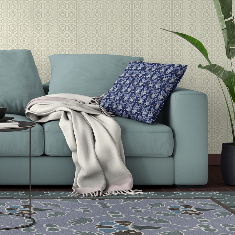 Botanical Bouquet Indoor/Outdoor Reversible Throw Pillow Blue and Silver