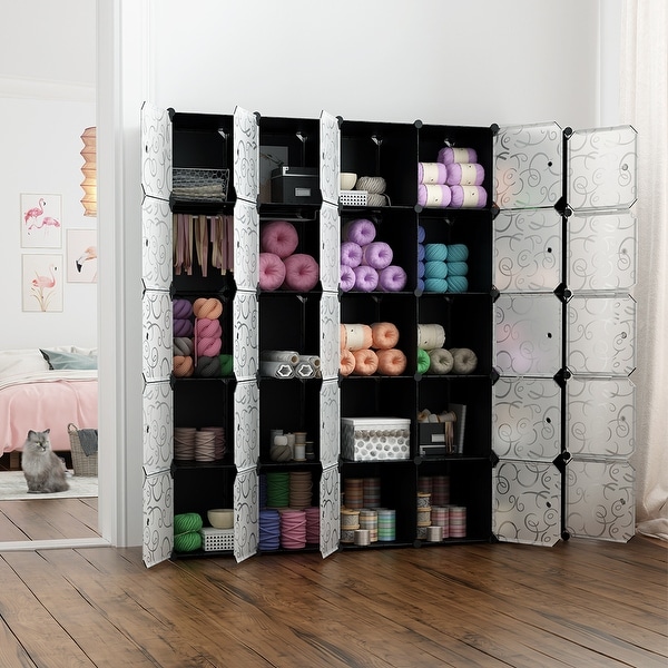 LANGRIA 25 Cube Storage Organizer Large Black DIY Stackable Easy Assemble Plastic Steel Frame Decorative Modular Bed Bath Beyond 28336932