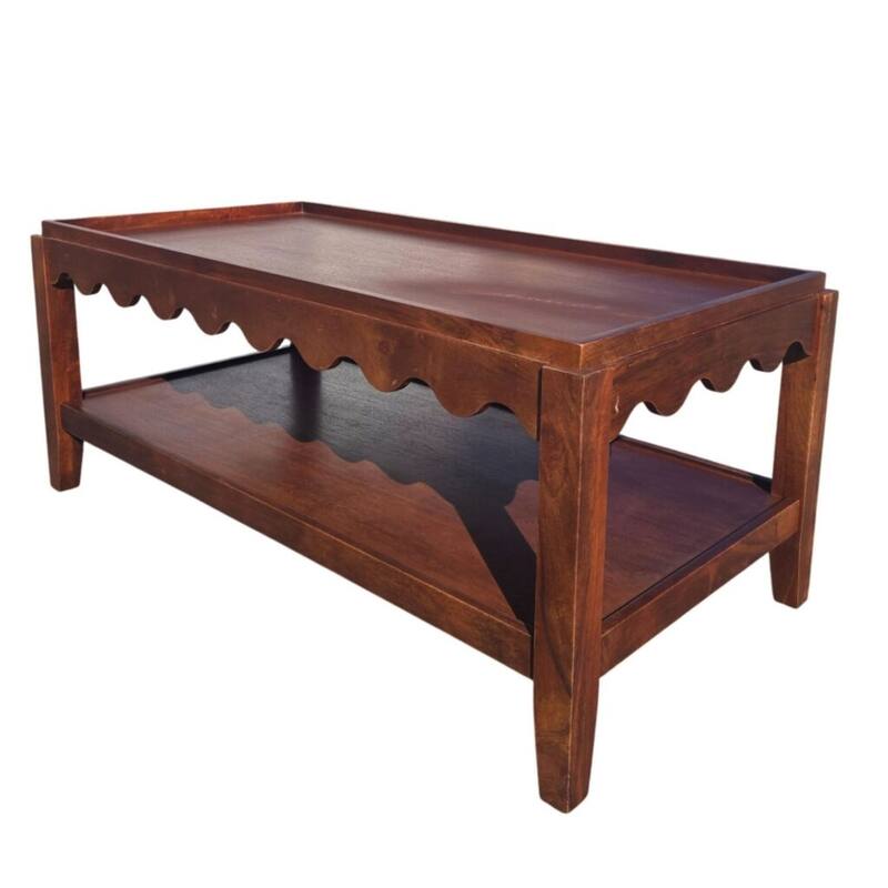 Carolina Chair & Table Scallop Coffee Table - Rectangular Mango Wood Side Table - Decorative Edge and Lower Shelf