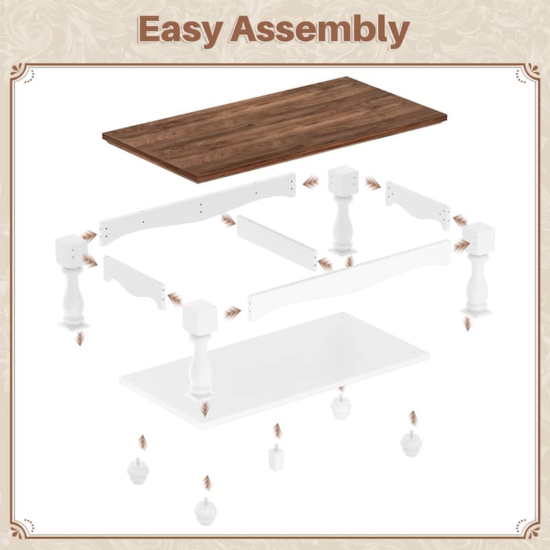 French Country Coffee Table with Storage Shlef, Farmhoues Retangular Living Room Table