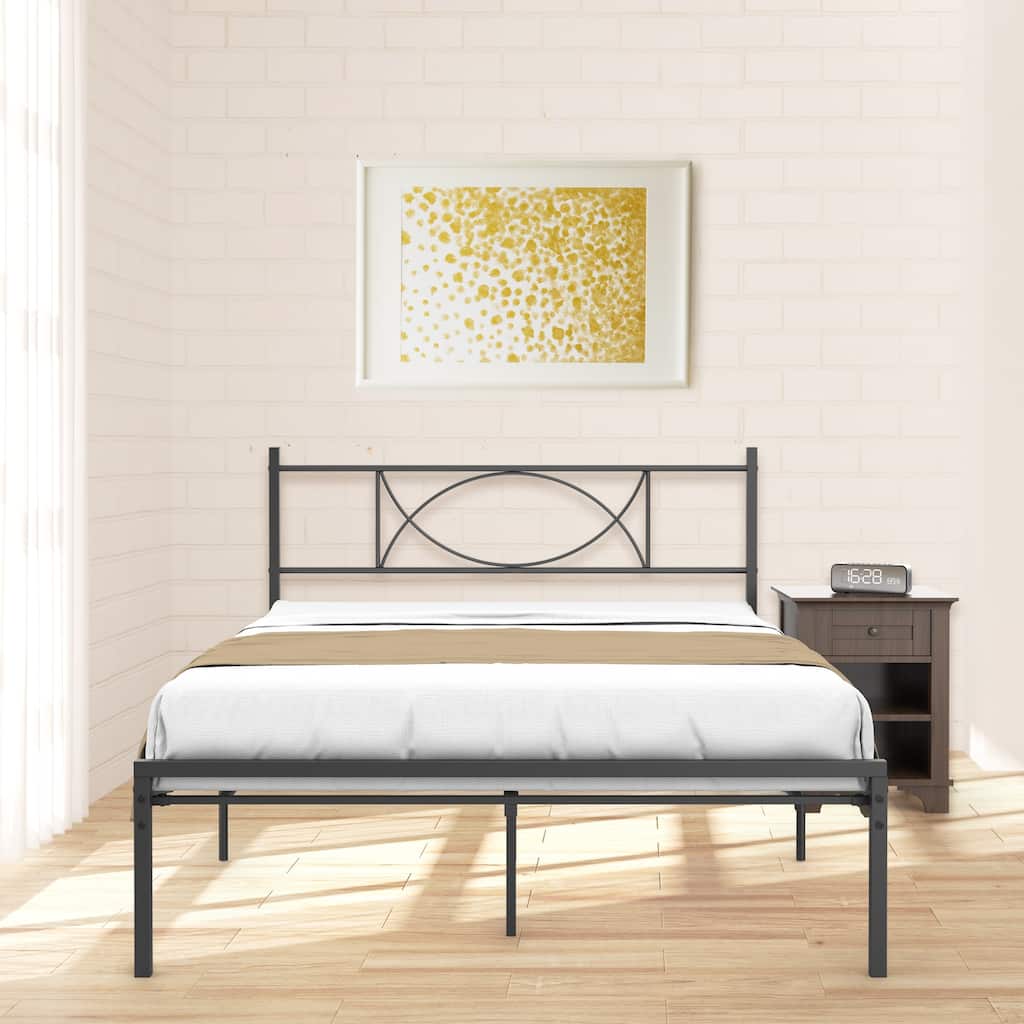 Black Full Platform Bed Frame with Headboard and 12.6 in. Storage Height