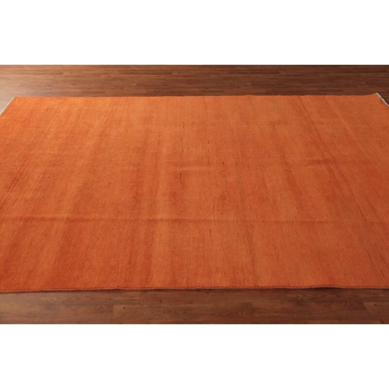 Gabbeh Oriental Area Rug Hand-Knotted Orange Wool Carpet - 6'5" x 9'6"