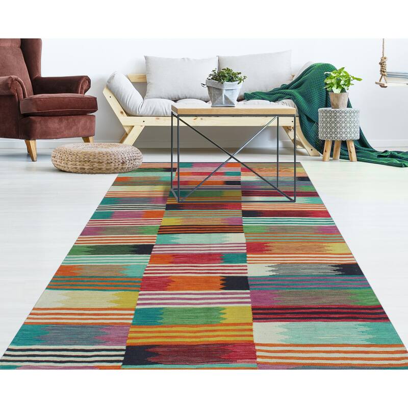 Flatweave Zafir Ivory/Green Rug - 5'9" x 8'2"