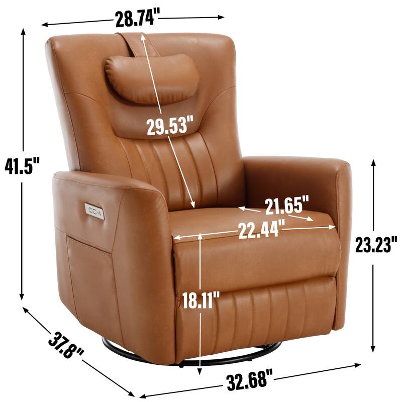 Beige Power Recliner with Swivel, Rocking Motion & Lumbar Pillow