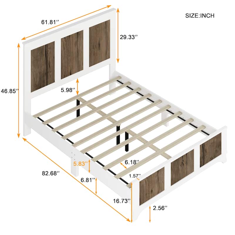 Platform Bed with Wooden Strip Decoration