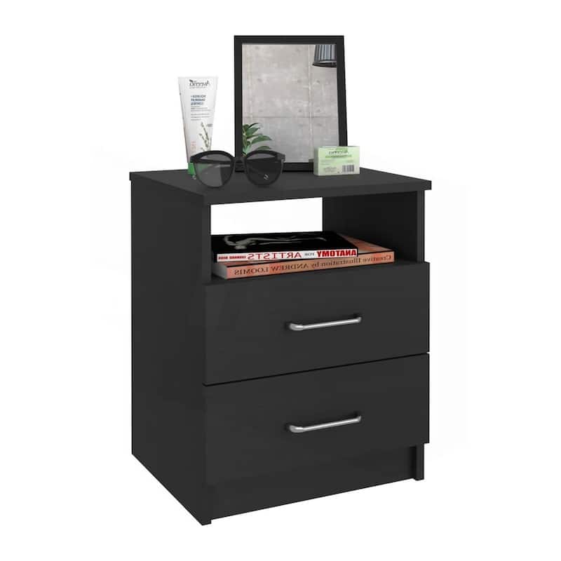 Wood 2-Drawer Nightstand End Table with Open Shelf
