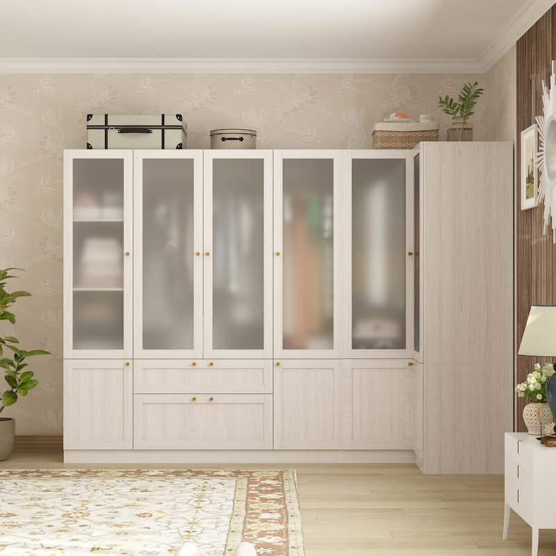 Combo Large Frosted Glass Closet: Versatile Wardrobe Options Armoires - Corner98.4x70.9Inch