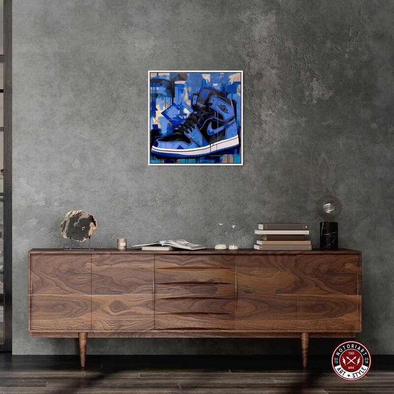 Notoriart Blue Brush Sneakers Framed Sneaker 1 Piece Canvas Wall Art