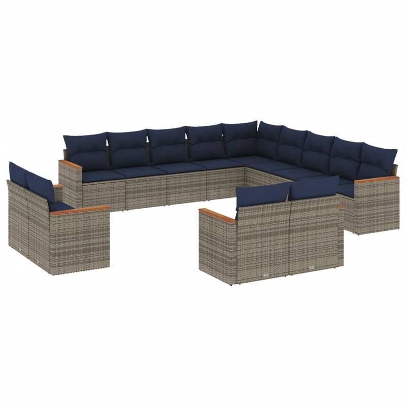 vidaXL 13/14 Piece Patio Sofa Set with Cushions Black/Gray Poly Rattan - 24.4 x 24.4 x 27.2