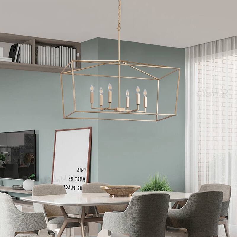 Farmhouse Rectangle 6-Light Kitchen Island Chandelier Over Table