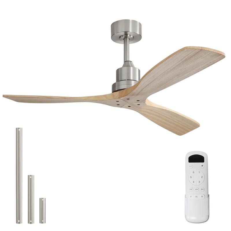 Sofucor 48/52 Inch Ceiling Fan with Light, Solid Wood Blades for Living Room, Bedroom,Smart Optional - 52"-Remote Control-Non-light - Silver with Solid wood Blades