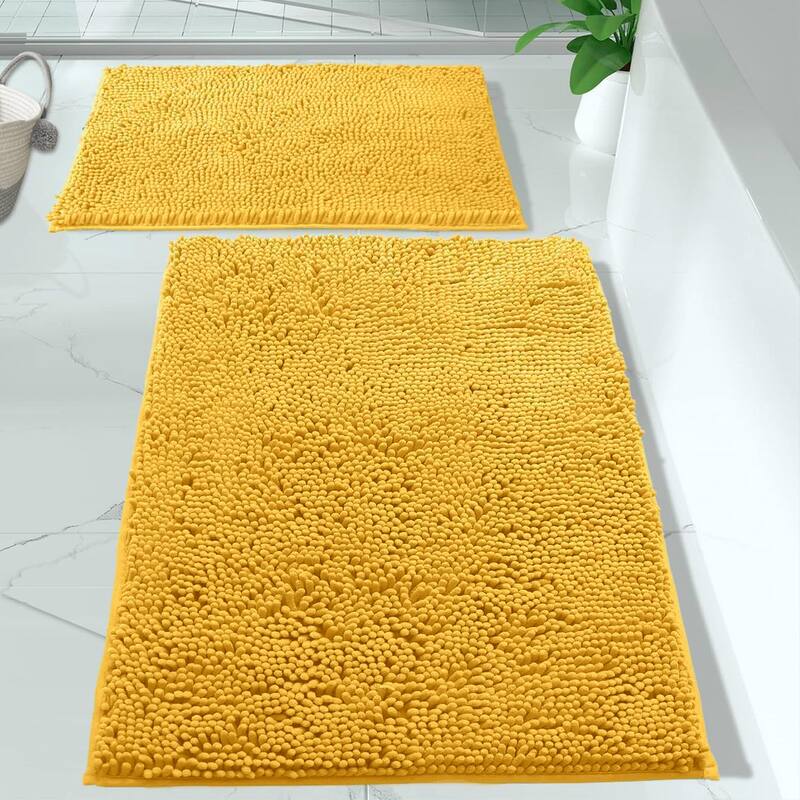 Large 2 Piece Set Lemon Yellow Soft Cozy Plush Chenille Bath Mat Bathroom Rug - Lemon Yellow