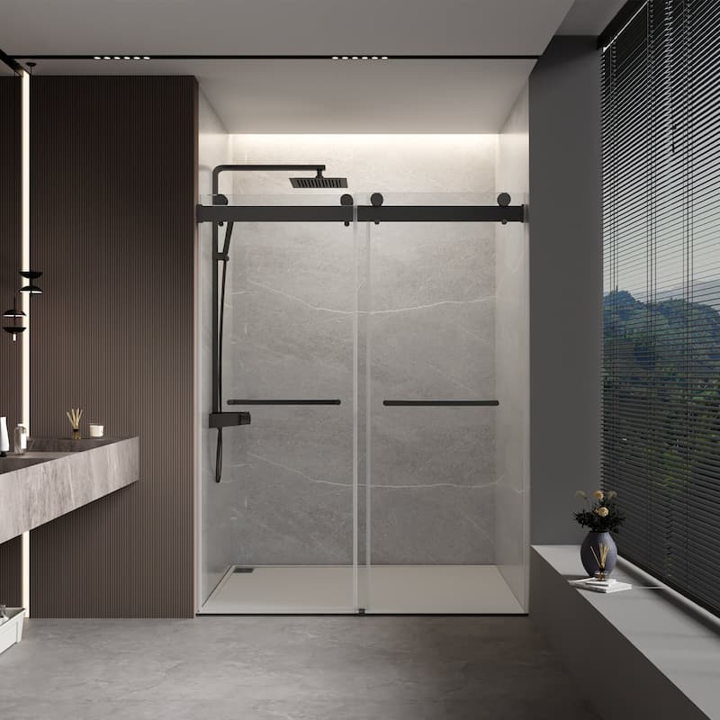 48/60/72 inch Double Sliding Frameless Shower Door - 60" x 76" - Matte Black