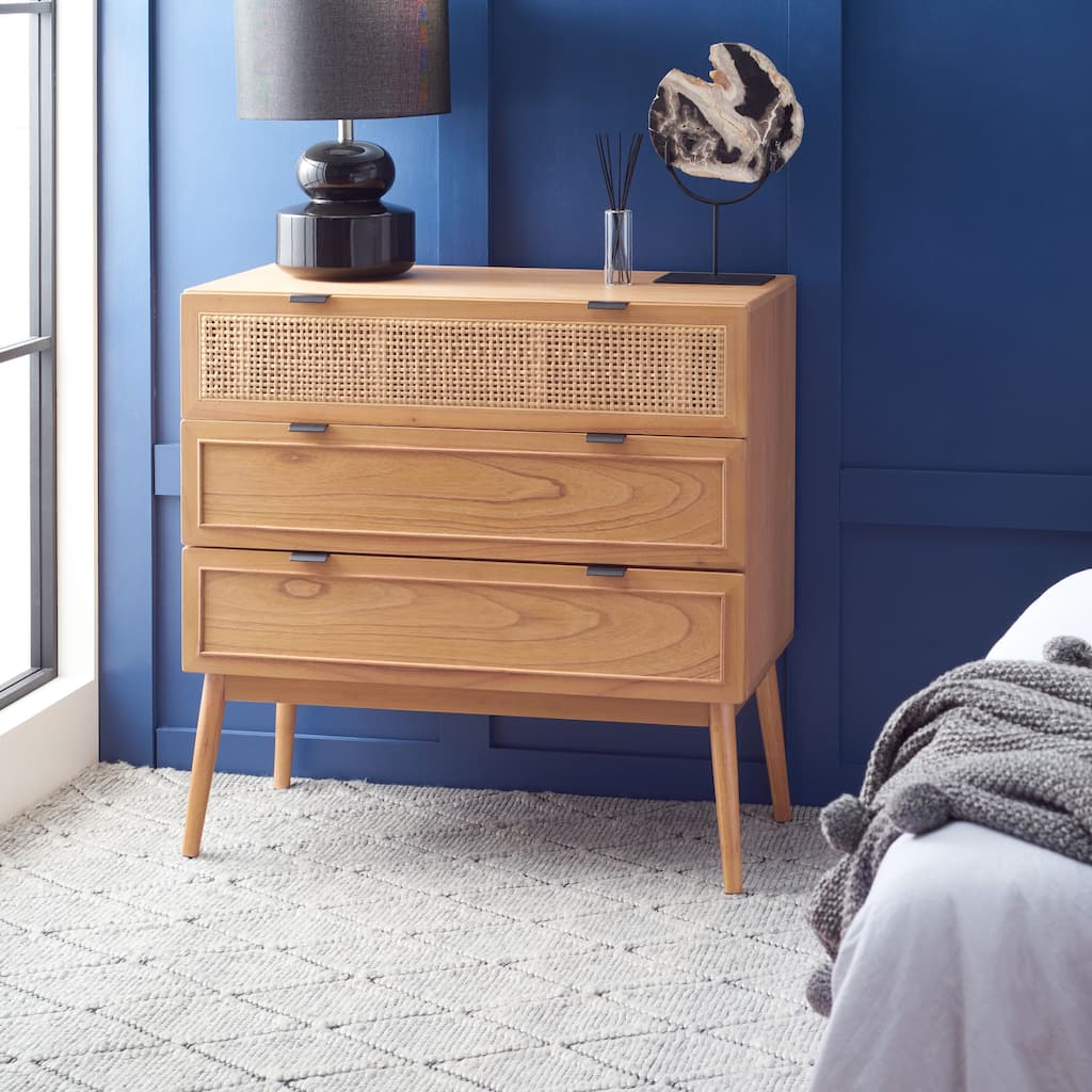 SAFAVIEH Siddie Mid-Century 3-Drawer Rattan Chest - 36Wx18Dx36H