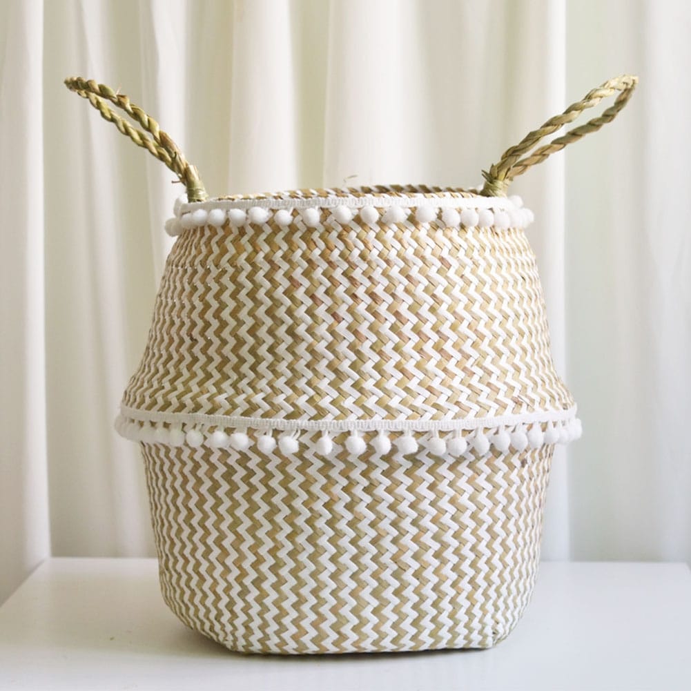 Foldable Seagrass Woven Basket Flower Plants Pots Laundry Storage Holder Baskets 