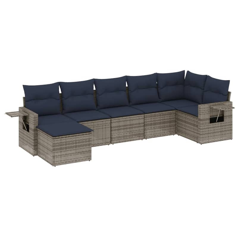 vidaXL Patio Sofa Set with Cushions Outdoor Conversation Furniture Poly Rattan - 24.4 x 24.4 x 27.2