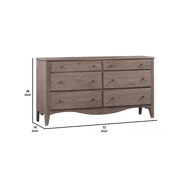 72 Inch Smith Pine Wood 6 Drawer Dresser with Knobs, Brown - Bed Bath ...