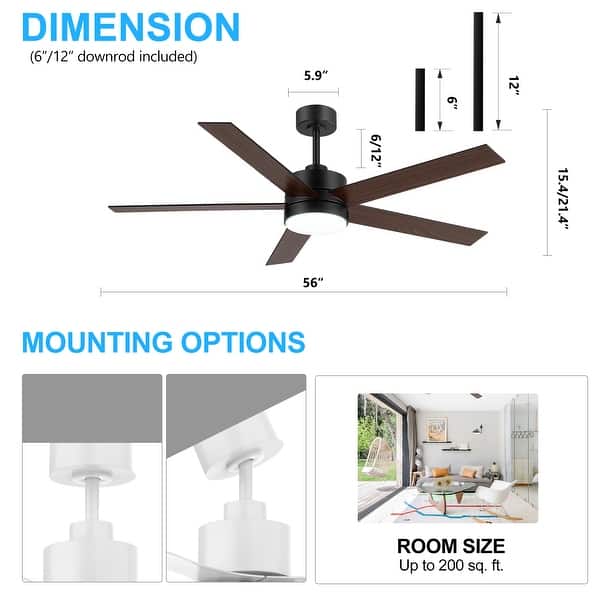 dimension image slide 7 of 15, 42/48/52/56/62-IN LED Ceiling Fan with Light Kit and Remote(5/7-Blade)