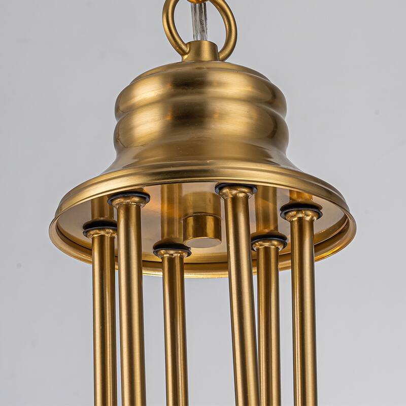 20'' 6-Light Plated Brass Candelabra Chandelier with Curved Arms Mid-Century Modern Pendant Light for Dining Room or Entryway