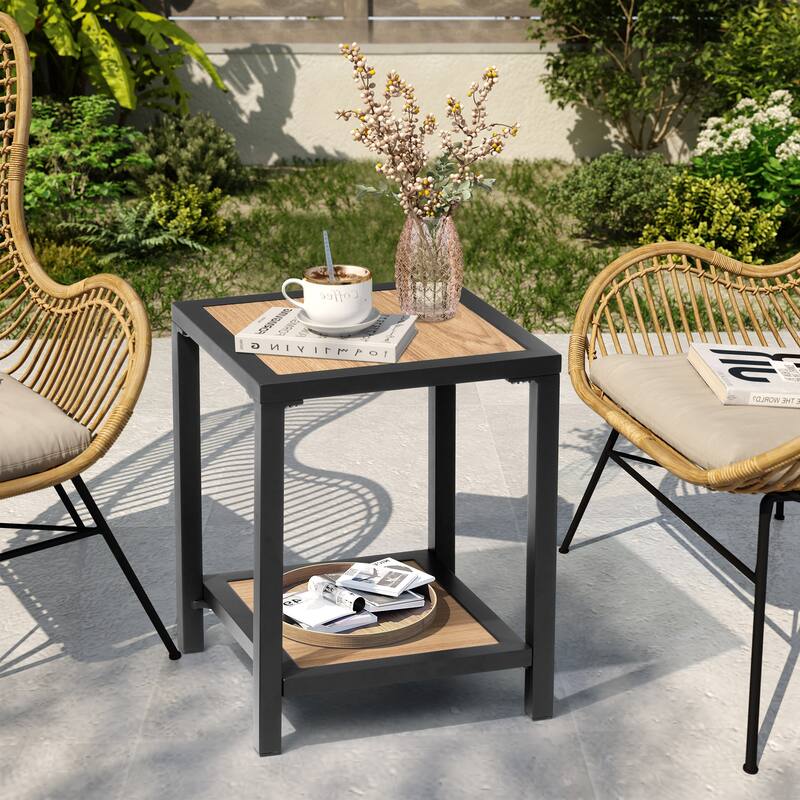 Outdoor Patio 2-Tier Small Square Side Table - 15.7 in L * 15.7 in W * 19.7 in H