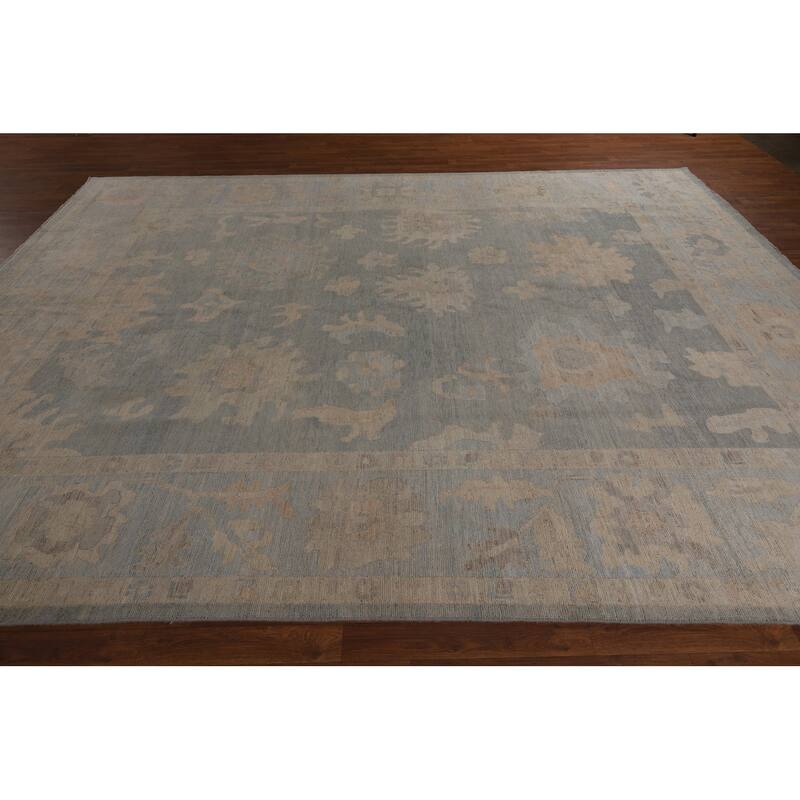 Vegetable Dye Blue Oushak Turkish Rug Handmade Oriental Wool Carpet - 8'10"x 11'8"