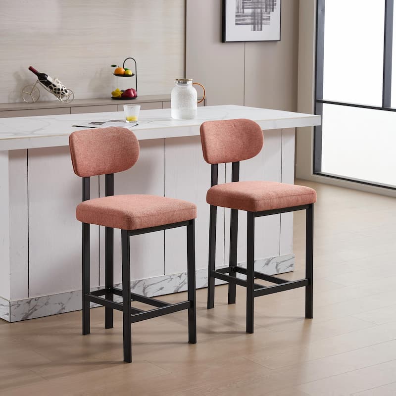 Bar Stools Set of 2, 26 Inch Modern Upholstered Fabric Counter Height Barstools