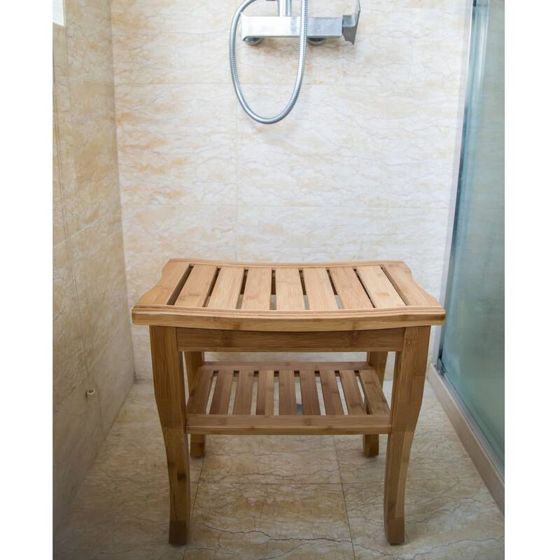 Bamboo Shower Seat Bench Spa Bath Stool Chair w/ Storage Shelf