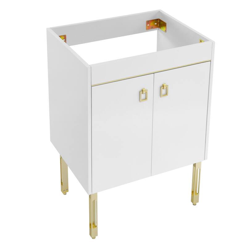 Lumiere 24 Freestanding, Bathroom Vanity In Glossy White And Gold Cabinet Only