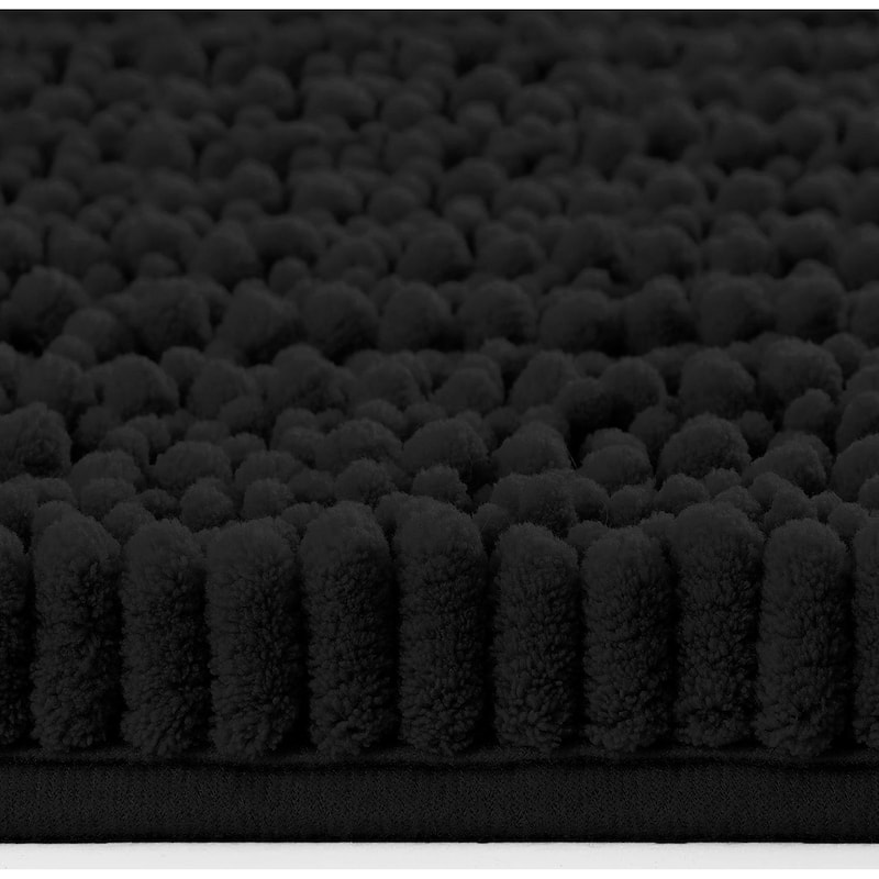 2 Piece Set Black Soft Cozy Plush Chenille Bath Mat Bathroom Rug