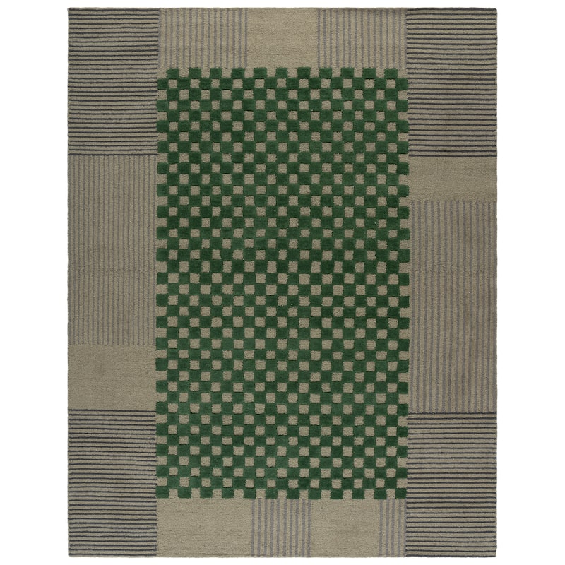 SAFAVIEH Handmade Genre Kiek Checkered Wool Rug - 10' x 14' - Grey/Green