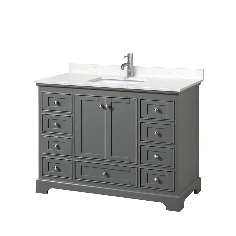 Wyndham Collection Deborah 48" Free Standing Single Basin Vanity Set - Dark Gray / Carrara Cultured Marble Top / Polished