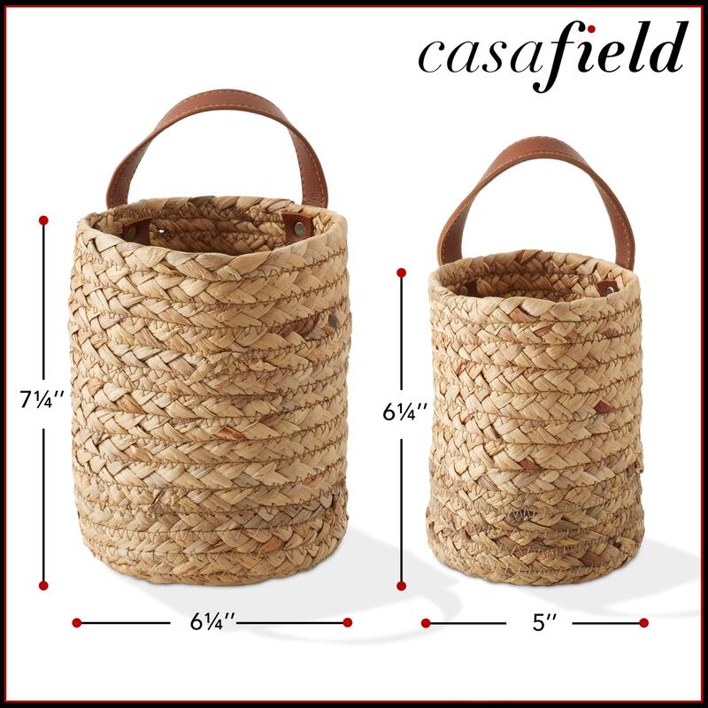 2pk Wall Hanging Baskets Natural Hyacinth Plant and Flower Pots - Tan