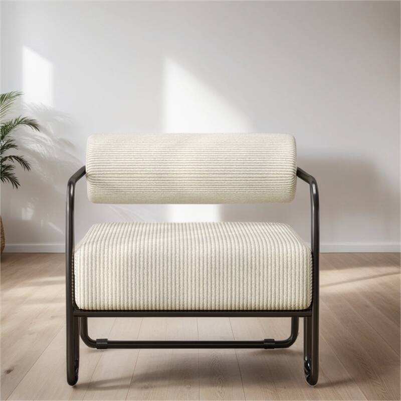 Corduroy Fabric Sofa Chair with Iron Frame, Lazy Individual Chair - Beige