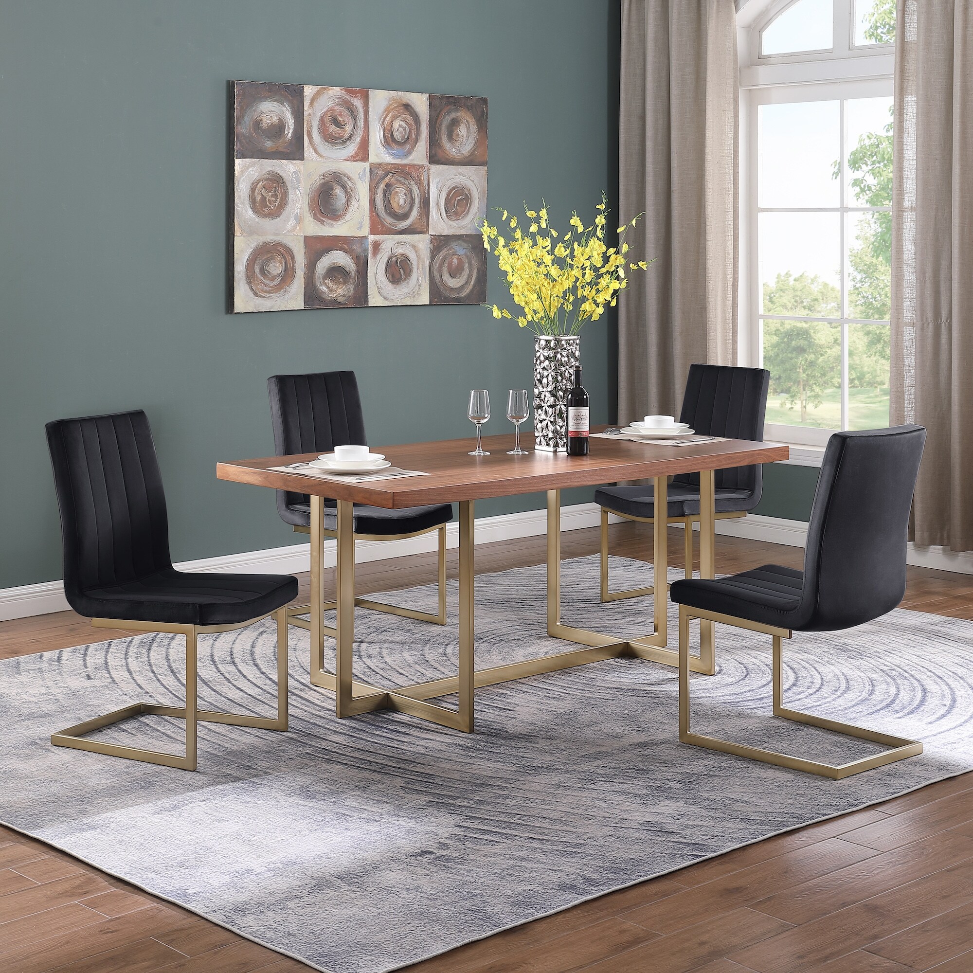 Velvet Upolstered Dining Chairs Set of 2 Modern Side Chairs w Sturdy Metal Legs