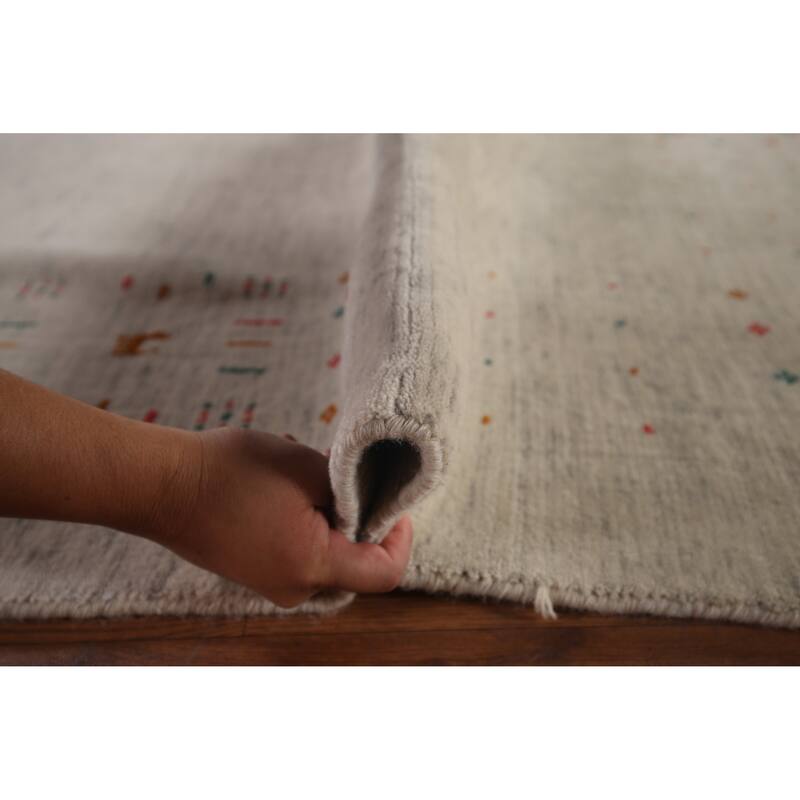 Tribal Ivory Gabbeh Indian Area Rug Handmade Wool Carpet - 8'9"x 11'7"