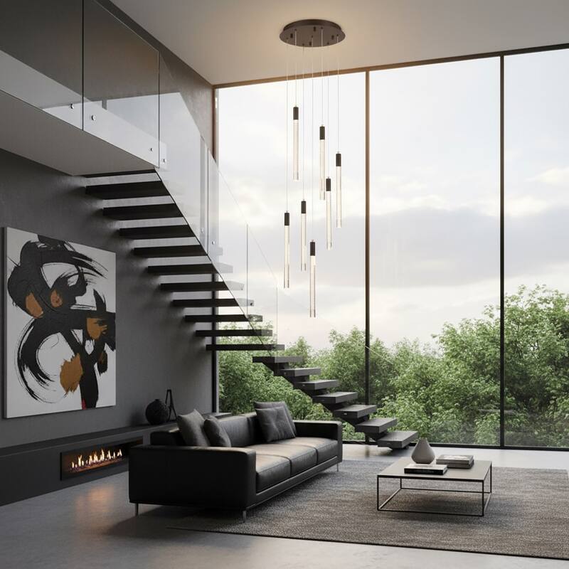 Artcraft Celine - Integrated LED Chandelier - Black Finish - Laser Lined Glass Rods