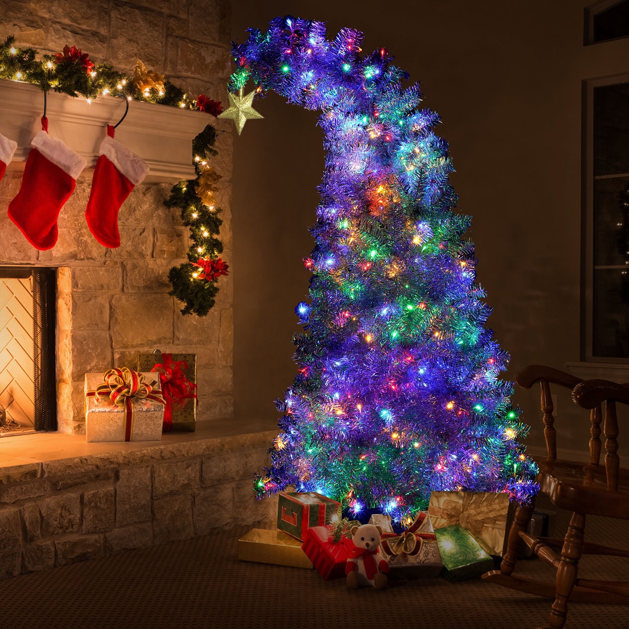 White christmas trees on sale with colored lights